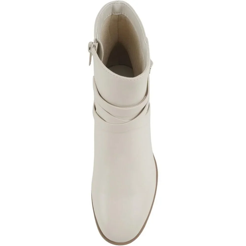 Women's White PU Leather Round Toe Low Block Heel Ankle Boot with Side Zipper - Picture 5 of 6